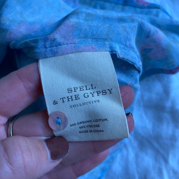 Spell Women’s Dolly Blouse in Dusty Blue Size XXS Floral BOHO Romantic Top - Picture 7 of 7